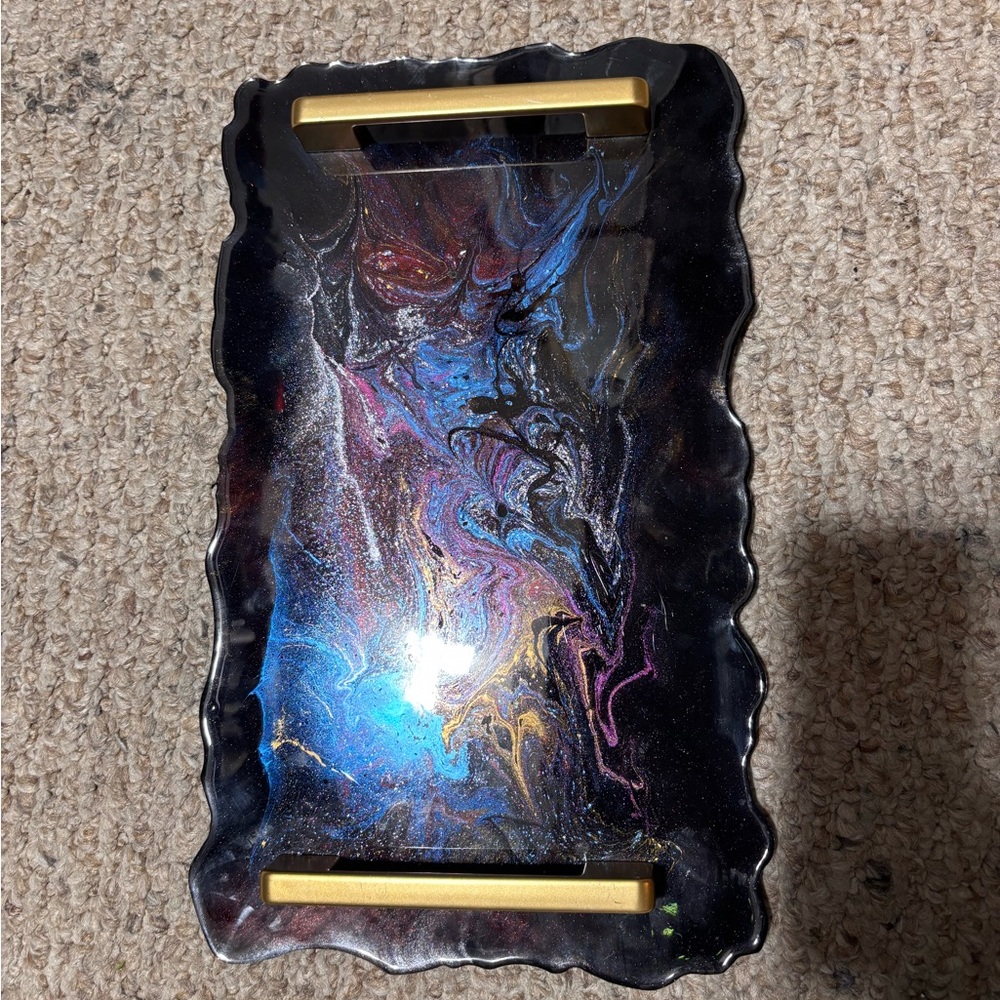 Abstract Resin Tray with Gold Handles